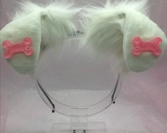 Pink / White Puppy Pastel Kawaii Dog Ears headband head band cosplay