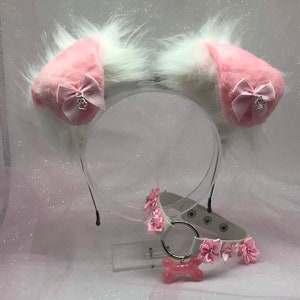 The “ Pinks “ Puppy pink  Pastel Kawaii Dog Ears with Collar headband head band cosplay
