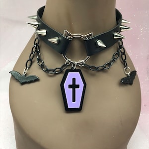 Black  ‘ flying “ Pastel kawaii emo goth Choker Necklace Collar cat kitten crosses spiked crosses bat