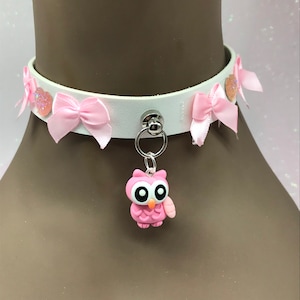 White “ Owl “ Pastel kawaii emo goth Choker Necklace Collar cat kitten