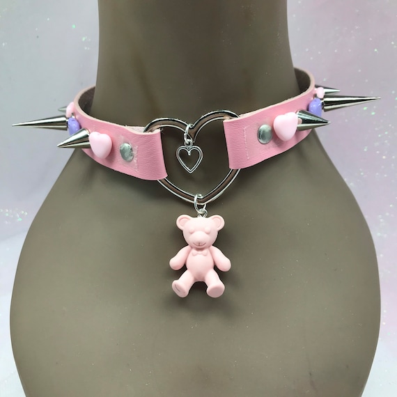 Leather Choker Pink Spiked Choker Pink Purple Teddy “ Pastel