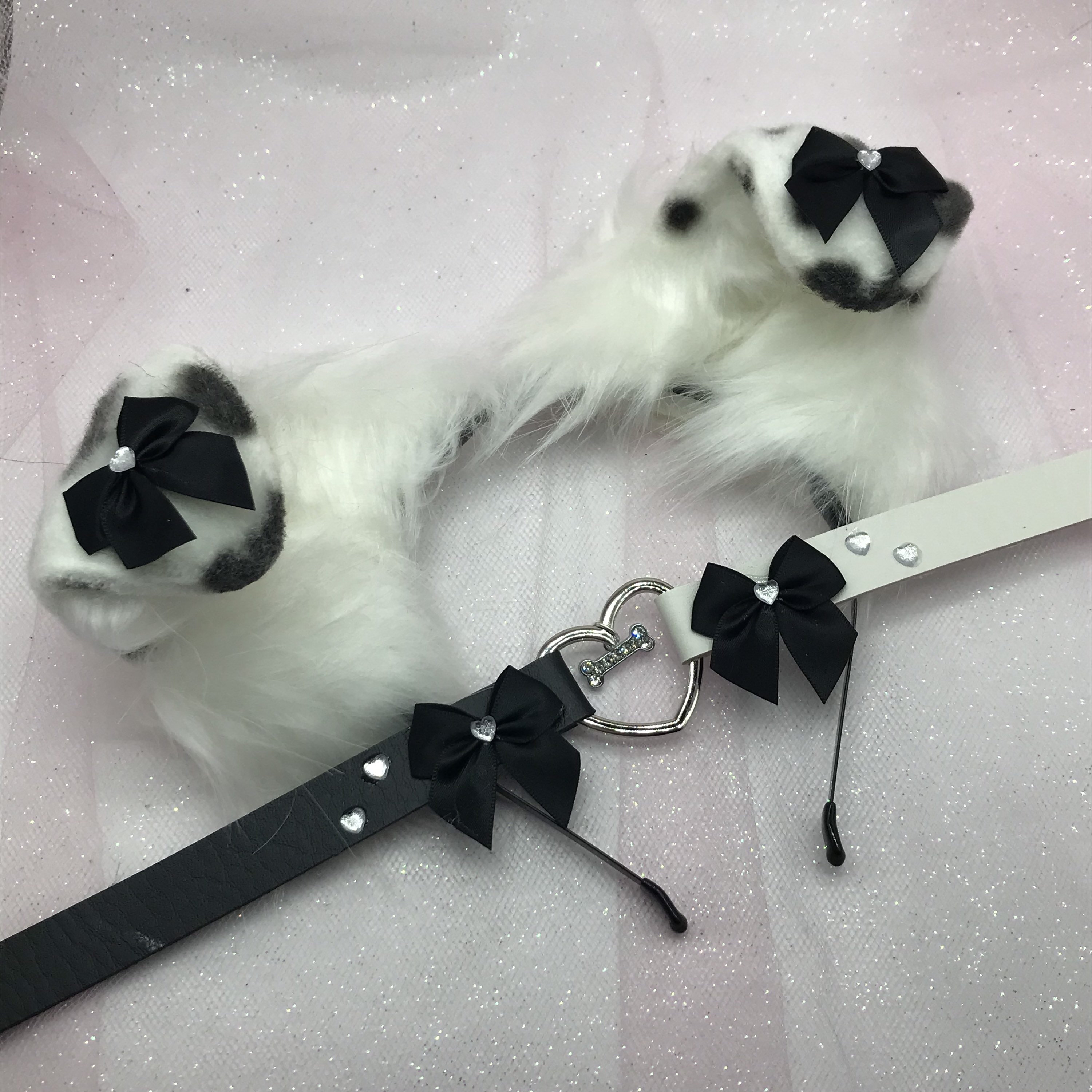 The “ chocolate chip  “ / Black white Puppy Pastel Kawaii Dog Ears   headband head band cosplay collar choker set