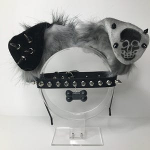 Skull white black puppy Halloween horror Dog Ears spiked headband head band cosplay collar choker set