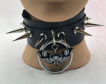 Black Follow Gothic Emo Grunge Punk Choker Necklace Collar Moth Etsy