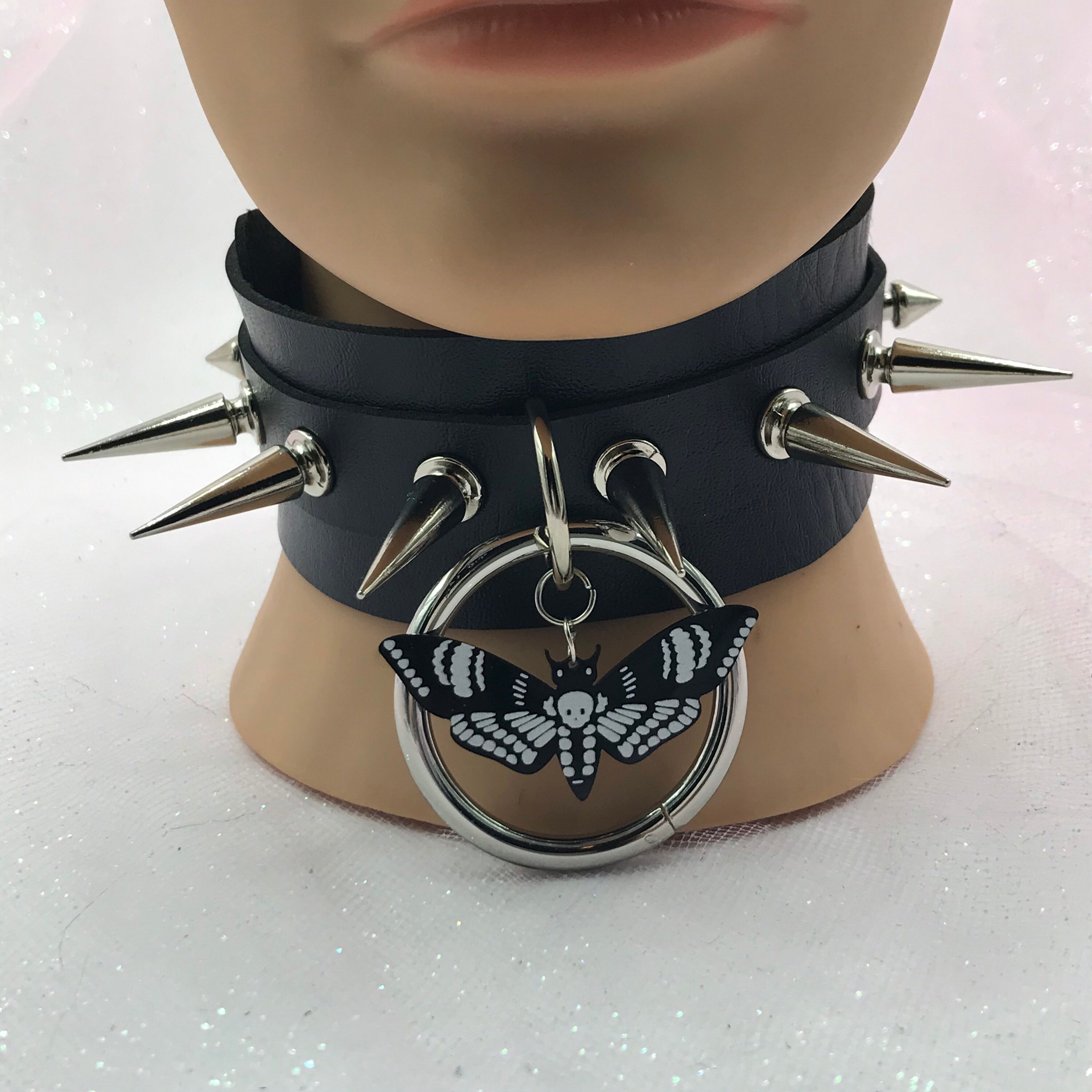 thumbnail image 2 of Goth Heart Chain Choker & Spiked Heart Earrings, Black Punk 2 of 14