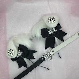 White / black  Puppy Pastel Kawaii Dog Ears with Collar headband head band cosplay