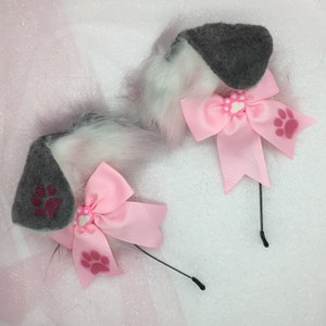 The “ Pink Paws “ Gray White pink Puppy princess Pastel Kawaii Dog Ears   headband head band cosplay