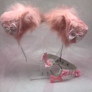 The “ Pinkie “ Puppy pink  Pastel Kawaii Dog Ears with Collar headband head band cosplay