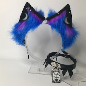 The “ Calling “ / Black blue purple  Cat Kitten Pastel Kawaii Dog Ears   headband head band cosplay collar choker set lunar
