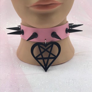 The  “ Message “ Gothic Emo Witch Wicca  Choker Necklace  Collar pink black spiked pentagram