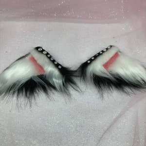 Black white “ Gems ” Cat Pastel Kawaii Kitten cat  Ears  headband head band cosplay heart witch crow witch emo