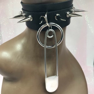 Black “ Safety Pin “ Spiked Gothic Emo Grunge Punk Choker Necklace  Collar