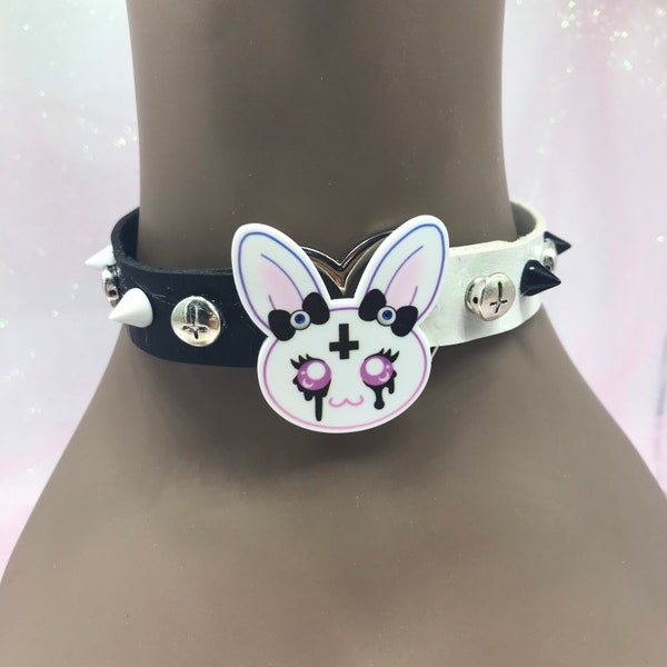 Black “ Emo bunny “  rabbit Goth Kawaii Choker Necklace  Collar