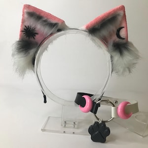 Black  / White ouija pink black kitten cat princess Pastel Kawaii Ears witch headband head band cosplay collar choker set bone