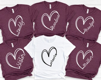 Camicia dell'amore della famiglia, Cuore Papà Mamma Nonna Fratello Sorella Camicia della zia, T-shirt della famiglia, Camicia del compleanno, Camicia di San Valentino della famiglia