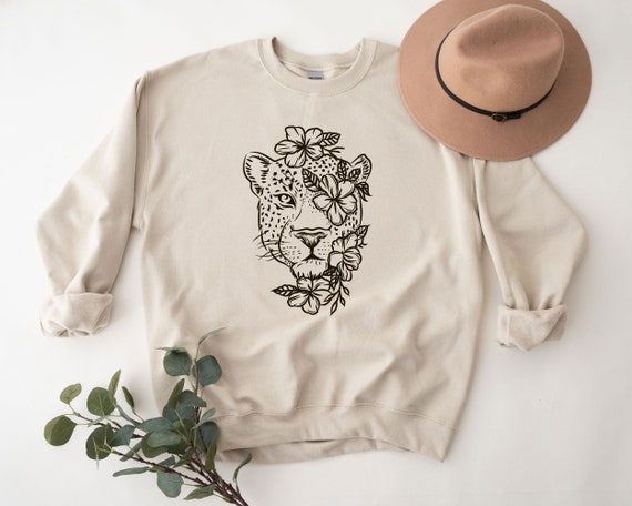 Floral Leopard Design Sweatshirt, Animal Lover Shirt, Big Cat Tee, Floral Cat T-Shirt, Wild Animal Shirt, Gift For Animal Lovers, Unisex Tee