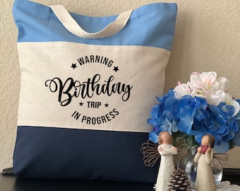 Sac fourre-tout de voyage d'anniversaire, sac fourre-tout en toile, sac cadeau d'anniversaire, sac de voyage d'anniversaire de filles, sac cadeau de voyage d'anniversaire, sac fourre-tout en coton