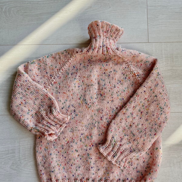 Made To Order Pink And Rainbow Speckled Handmade Knitted Autumn Sweater Jumper For Women - Gift For Her
