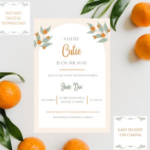 A Little Cutie Is On The Way  Baby Shower Invitation, Gender Reveal, Boy or Girl?, Editable Digital Template
