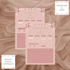 Prédictions et conseils roses pour baby shower, téléchargement numérique imprimable, bilingue, espagnol et anglais