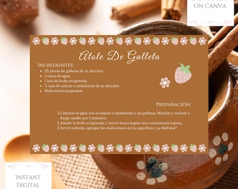 Mexican Barro Strawberries Recipe Card, Editable Digital Template