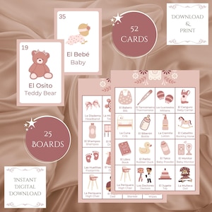 Jogo de Chá de Bebê da Loteria Mexicana Rosa, Download Digital para Impressão, Bingo Mexicano, Bilíngue