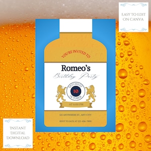 Mexican Beer Birthday Party Invitation, Modelo, Editable Digital Template