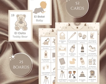Printed Beige Mexican Loteria Gender Reveal Game, Mexican Bingo, Bilingual
