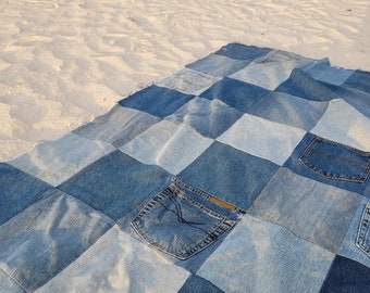 Denim quilt/blanket upcycled Beach blanket
