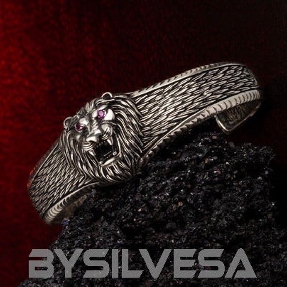 Silverwala Sterling Silver Lion Face Kada for Men : Amazon.in: Jewellery