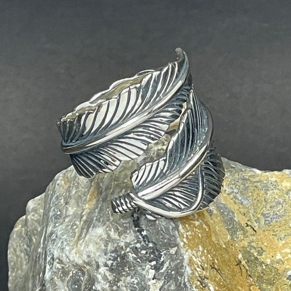 Bague de mariage homme en argent sterling fait main plume, bijoux d'alliance en plumes, bague plume d'oiseau, bague plume en argent, bague plume, cadeau