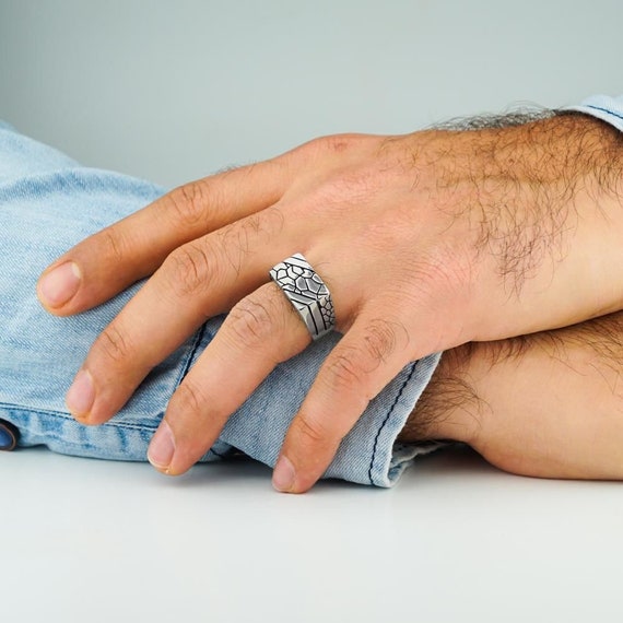 Stone Pattern Ring Men Handmade Silver Ring Patterned Model