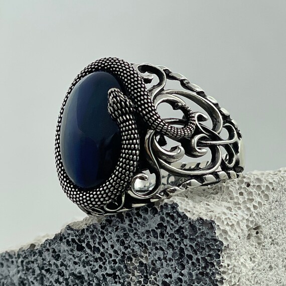 Bague homme serpent oeil de tigre bleu bijoux serpent bague