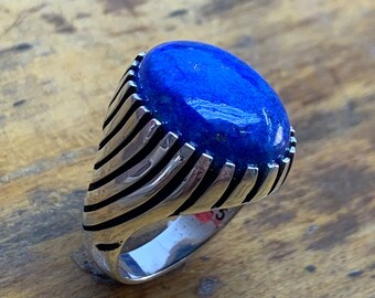 Lapis Lazuli Silver Ring~Lapis Stone Ring,Lapis Lazuli Men's Ring~Blue Lapis Lazuli Silver Men's Ring~Gemstone Ring~Gift for Father's Day
