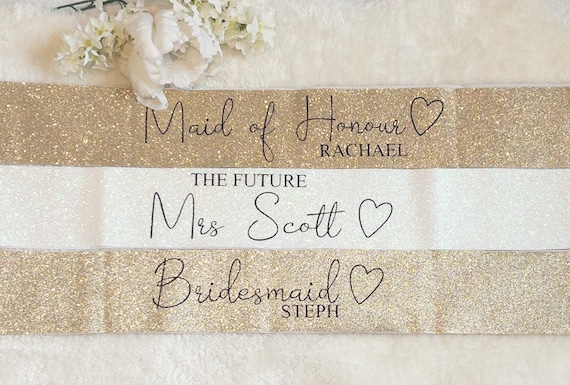 Personalised glitter hen party sashes, hen, hen do, hen party, wedding, bride to be, future mrs, bridesmaids, maid of honour, sash, sashes