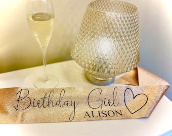 Banda de cumpleaños con brillantina personalizada, fiesta de cumpleaños, regalos para ella, regalo de cumpleaños, accesorios de fiesta, banda, cumpleaños 18, 21, 30, 40, 50.