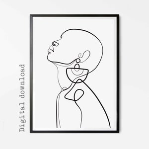 African American Art, Black Woman Drawing, Home decor Modern Line Drawing, One Line Drawing, Abstract Sketch Female Line Art Black Woman Art