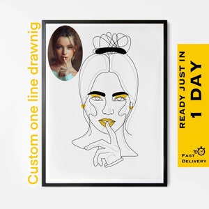 Retrato Personalizado de Una Línea, Ilustración Digital Única, Dibujo de Rostro, Arte de Línea Elegante, Regalo Personalizado, Arte Digital