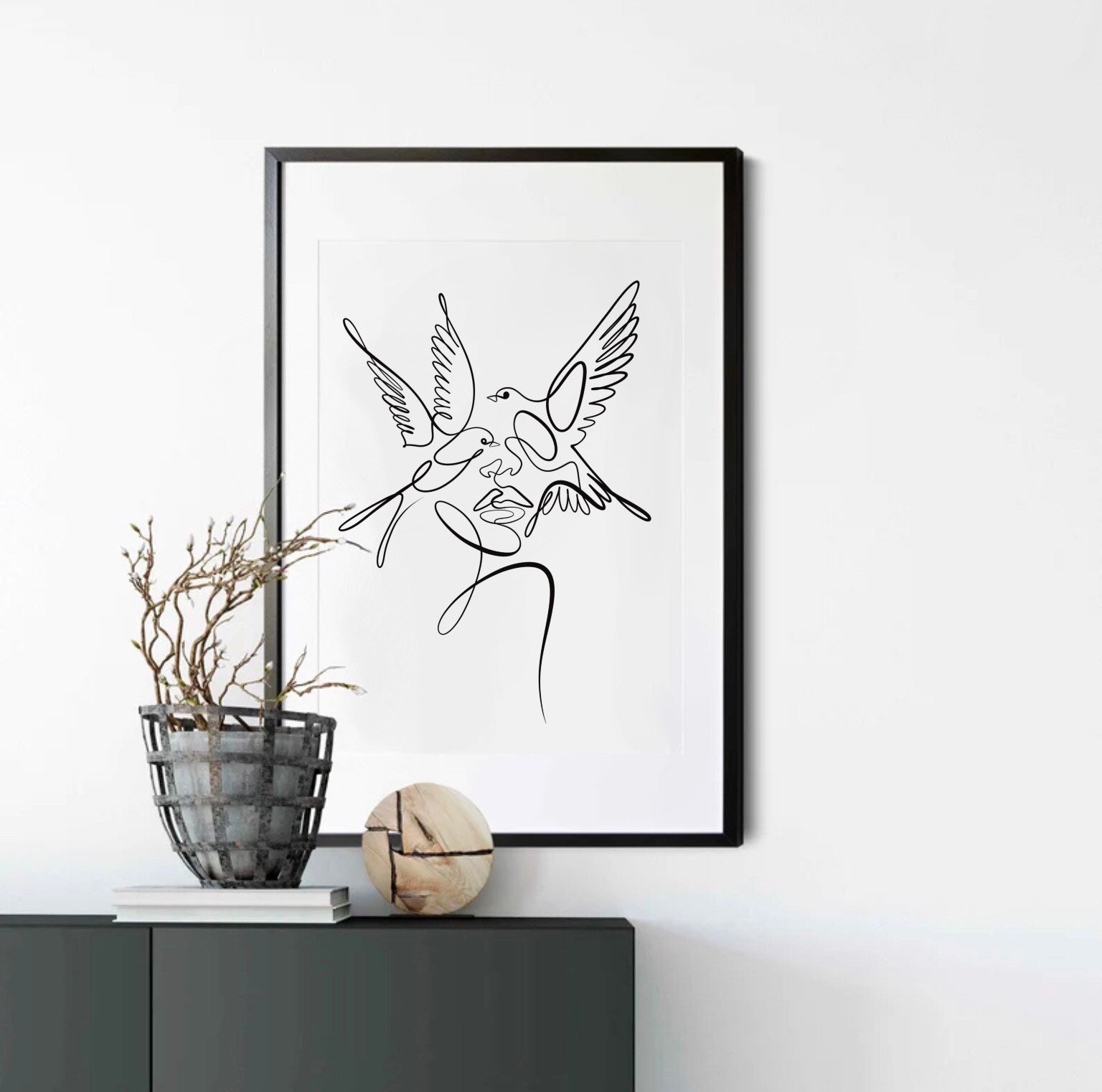Abstract Face Line Art Print, Woman One Line Drawing, Minimalist Birds ...