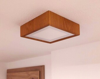 Lampe de plafond carrée en bois avec LED | Mince et élégant | Lampe en chêne faite à la main