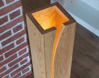 Staande houten vloerlamp, mooie sfeerlamp, minimalistisch design, handgemaakt van massief eikenhout, voor slaapkamer, kinderkamer, woonkamer