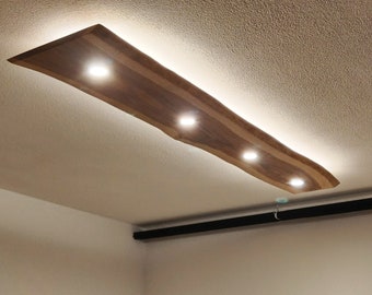 Lámpara de techo de madera de roble Extra grande con luz directa y ambiental borde vivo efecto flotante Lámpara de tocador iluminación deckenlampe holz wandlampe