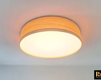 Handmade Wood Veneer Ceiling Light: Modern Scandinavian Flush Mount