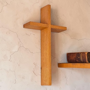 Drewniany krzyż ścienny | 40 cm (15,7 cala) | Najpopularniejszy rozmiar | Minimalistyczna chrześcijańska dekoracja ścienna | Ręcznie robiony dąb, orzech, klon