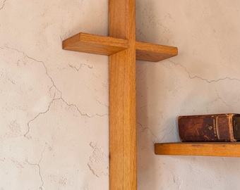 Wooden Wall Cross | 40 cm (15.7") | Most Popular Size | Minimalist Christian Wall Decor | Handmade Oak Walnut Maple