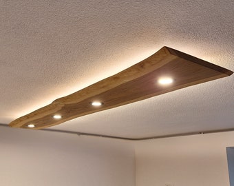 Wooden Ceiling Oak Lamp | Handmade Flush Mount Lamp | Extra Large | Direct and Ambient Light | Live Edge | Floating Effect