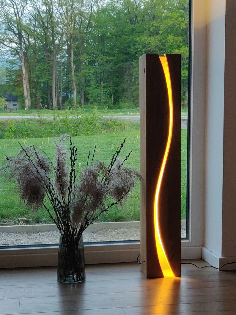 Unique Wooden Floor Lamp LED Ambient Light Minimalist - Etsy