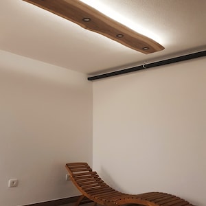 Lámpara de techo de madera de roble Extra grande con luz directa y ambiental borde vivo efecto flotante Lámpara de tocador iluminación deckenlampe holz wandlampe imagen 4