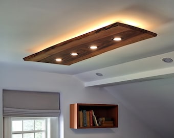 Live Edge Walnut Ceiling Light | Handmade Solid Walnut Ceiling Lamp | Custom Wood Lighting | LED Spotlights