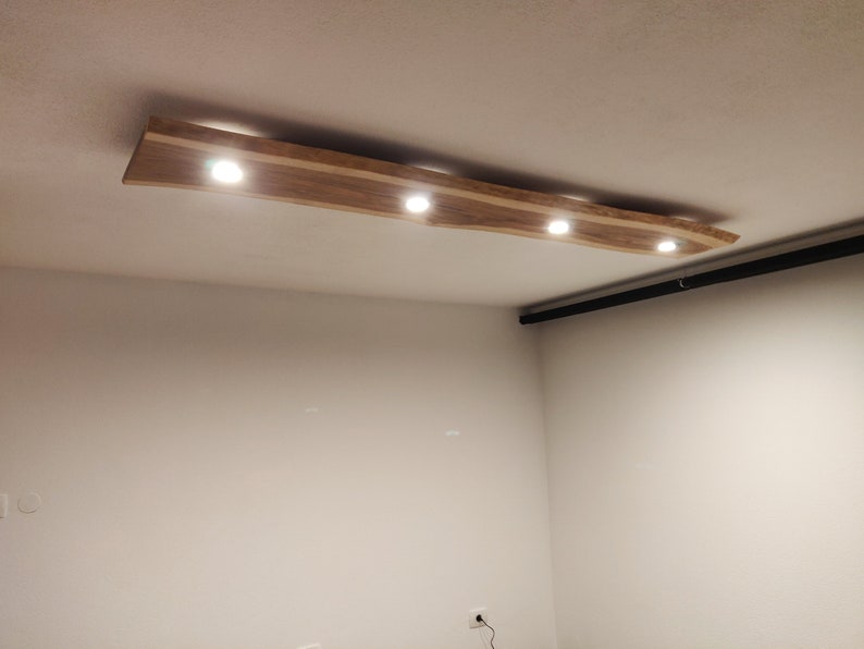 Lámpara de techo de madera de roble Extra grande con luz directa y ambiental borde vivo efecto flotante Lámpara de tocador iluminación deckenlampe holz wandlampe imagen 5